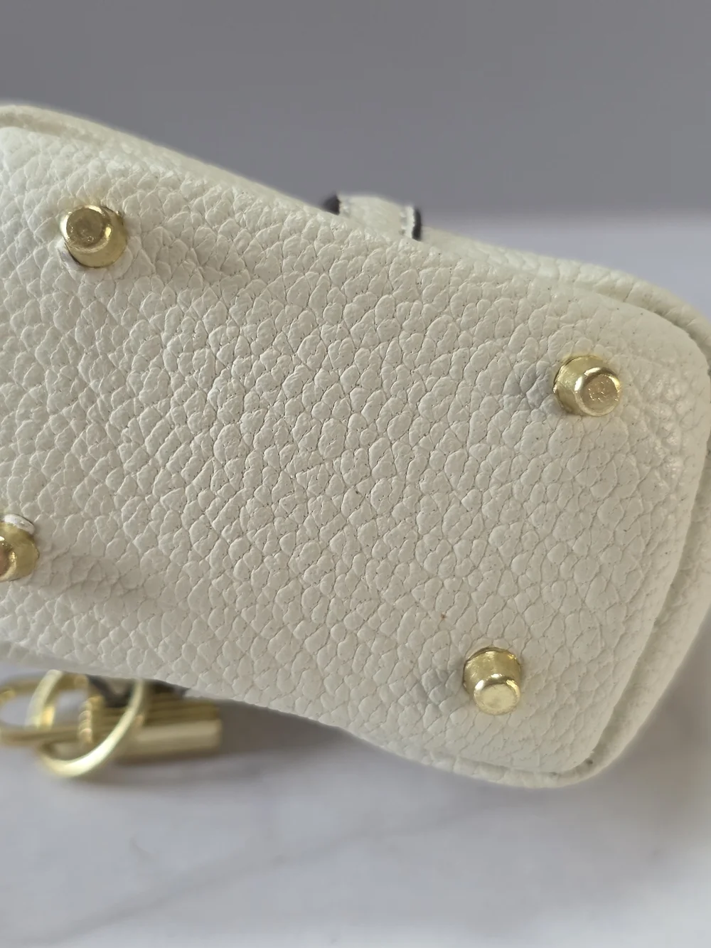 Cream Mini Leather Tote with Gold Padlock and Black Scarf Accent - Picture 3 of 3